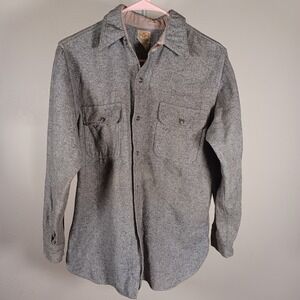 Five Brother Vintage 1940s Salt Pepper Wool Flannel Long Sleeve Woven Shirt